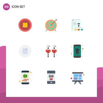 Mobile Interface Flat Color Set of 9 Pictograms of love custom earrings graph ui file Editable Vector Design Elements