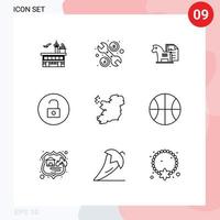 9 Universal Outlines Set for Web and Mobile Applications media player unlock wrench tactic chess Editable Vector Design Elements