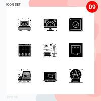 Modern Set of 9 Solid Glyphs Pictograph of bench hardware serving controller console Editable Vector Design Elements