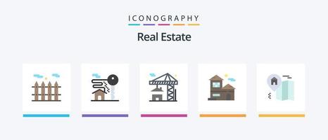 Real Estate Flat 5 Icon Pack Including . location. estate. home. building. Creative Icons Design vector