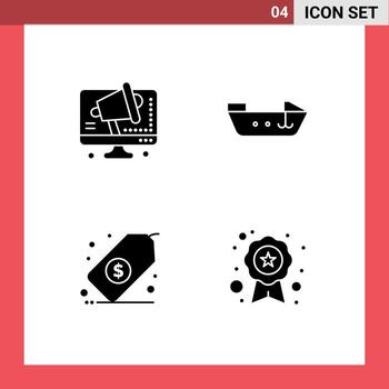 Mobile Interface Solid Glyph Set of 4 Pictograms of business dollar computer speed award Editable Vector Design Elements