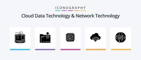 Cloud Data Technology And Network Technology Glyph 5 Icon Pack Including internet . signal. cpu. wifi. cloud. Creative Icons Design vector