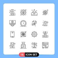 Modern Set of 16 Outlines Pictograph of video protect setting people close Editable Vector Design Elements