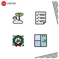 Pictogram Set of 4 Simple Filledline Flat Colors of growth christmas plant document wreath Editable Vector Design Elements