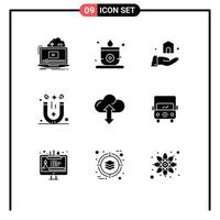 Set of 9 Modern UI Icons Symbols Signs for up cloud building therapy physics Editable Vector Design Elements