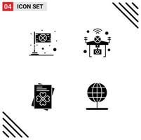 Group of 4 Modern Solid Glyphs Set for day wifi irish internet world Editable Vector Design Elements