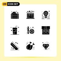 Pack of 9 Modern Solid Glyphs Signs and Symbols for Web Print Media such as juice fresh system drink idea Editable Vector Design Elements