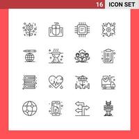 User Interface Pack of 16 Basic Outlines of pencil world cpu generic flower decorative flowers Editable Vector Design Elements