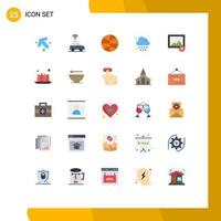 paquete de 25 signos y símbolos modernos de colores planos para medios de impresión web, como el festival de imágenes de pasteles, elementos de diseño de vectores editables para eliminar la lluvia