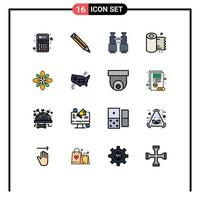 16 iconos creativos signos y símbolos modernos de celebrar rollo binoculares papel camping elementos de diseño de vectores creativos editables