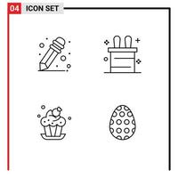 4 Line concept for Websites Mobile and Apps pencil easter rabbit cup egg Editable Vector Design Elements