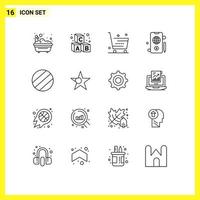 Group of 16 Modern Outlines Set for bangladesh dollar cart globe shopping Editable Vector Design Elements