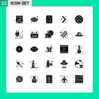 Group of 25 Modern Solid Glyphs Set for contact right bag navigation tea Editable Vector Design Elements