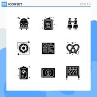 Universal Icon Symbols Group of 9 Modern Solid Glyphs of blog operation binoculars management business Editable Vector Design Elements