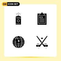 Modern Set of 4 Solid Glyphs Pictograph of candle bitcoin clipboard page cryptocurrency Editable Vector Design Elements