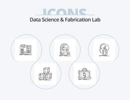 paquete de iconos de línea de laboratorio de fabricación y ciencia de datos 5 diseño de iconos. hackear. cerebro. investigar. taller. bricolaje vector