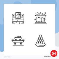 Modern Set of 4 Filledline Flat Colors Pictograph of report food computer bank seat Editable Vector Design Elements