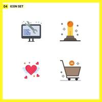 Editable Vector Line Pack of 4 Simple Flat Icons of coding heart web development pawn cart Editable Vector Design Elements