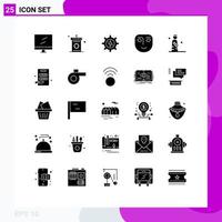 Mobile Interface Solid Glyph Set of 25 Pictograms of man smile gear happy emotion Editable Vector Design Elements