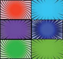 Comic book colorful frames background with halftone rays radial and dotted effects pop art style vector