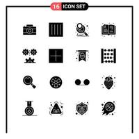 Modern Set of 16 Solid Glyphs Pictograph of engineering hobby laundry hobbies book Editable Vector Design Elements