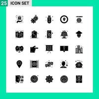 Set of 25 Commercial Solid Glyphs pack for prize location setting storage outline Editable Vector Design Elements