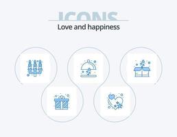 amor azul icono paquete 5 diseño de iconos. corazón. caja. cena de velas. boda. alimento vector