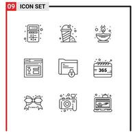 9 Creative Icons Modern Signs and Symbols of folder page fire internet browser Editable Vector Design Elements