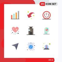 9 User Interface Flat Color Pack of modern Signs and Symbols of building love basic heart ui Editable Vector Design Elements