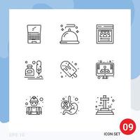 Group of 9 Modern Outlines Set for office fur service erite web team Editable Vector Design Elements