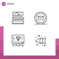 Set of 4 Modern UI Icons Symbols Signs for bed diamond window online page Editable Vector Design Elements