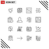 Group of 16 Modern Outlines Set for historical building todo tools tasks bag Editable Vector Design Elements