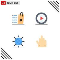 Group of 4 Modern Flat Icons Set for bag global shop media business Editable Vector Design Elements