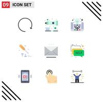 Modern Set of 9 Flat Colors Pictograph of mail email business idea tool construction Editable Vector Design Elements