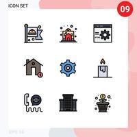 9 User Interface Filledline Flat Color Pack of modern Signs and Symbols of electricity buildings house battery development Editable Vector Design Elements