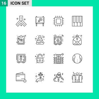 Group of 16 Outlines Signs and Symbols for analysis piano computers music audio Editable Vector Design Elements