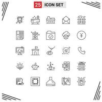 Set of 25 Modern UI Icons Symbols Signs for farming open boat message email Editable Vector Design Elements