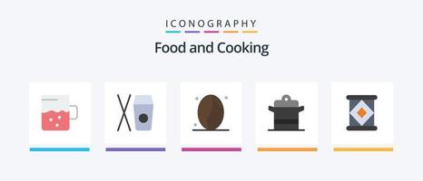 paquete de iconos de 5 alimentos planos que incluye. condensado. granos Enlatado. cacerola. diseño de iconos creativos vector