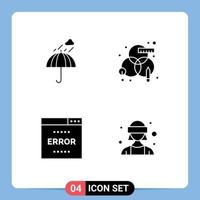 Pictogram Set of 4 Simple Solid Glyphs of umbrella error safety process optimization Editable Vector Design Elements