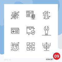 Stock Vector Icon Pack of 9 Line Signs and Symbols for protection object dress target setting Editable Vector Design Elements