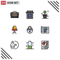 Universal Icon Symbols Group of 9 Modern Filledline Flat Colors of design security potted plant password lock Editable Vector Design Elements