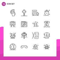 Set of 16 Modern UI Icons Symbols Signs for alert clock movie time van Editable Vector Design Elements