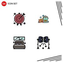 User Interface Pack of 4 Basic Filledline Flat Colors of arrow bed business goal space room Editable Vector Design Elements