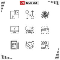 User Interface Pack of 9 Basic Outlines of chat imac passion device computer Editable Vector Design Elements