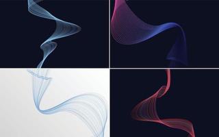 Set of 4 geometric wave pattern background Abstract waving line vector