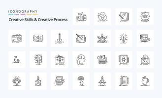 25 habilidades creativas y paquete de iconos de línea de proceso creativo vector