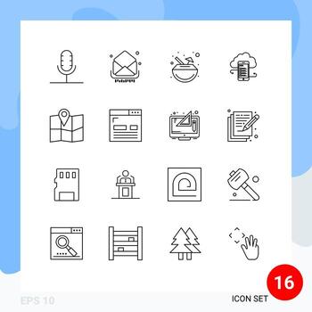 Pack of 16 Modern Outlines Signs and Symbols for Web Print Media such as clouds business inbox cloudstorage cocktail Editable Vector Design Elements