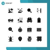 Set of 16 Modern UI Icons Symbols Signs for military cutting statistic cinematography search Editable Vector Design Elements