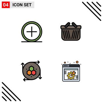 Pictogram Set of 4 Simple Filledline Flat Colors of add computer graphics new cart modeling application Editable Vector Design Elements