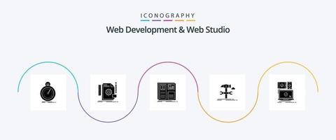 desarrollo web y paquete de iconos de glifo 5 de estudio web que incluye martillo. construir. comentario. ui interfaz vector